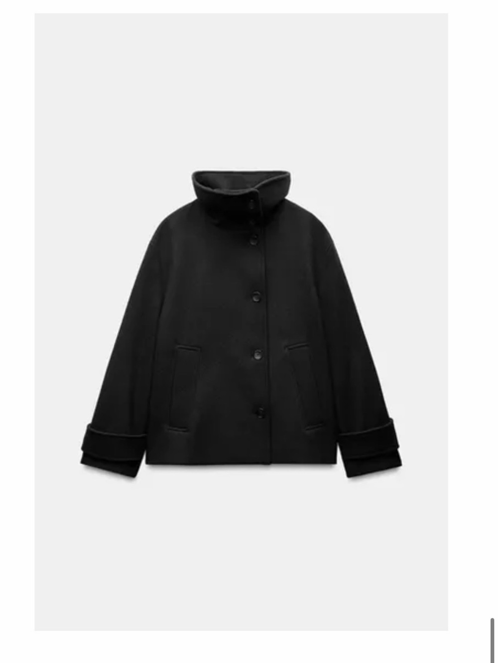 Zara Black Short Pea Coat with High Neck